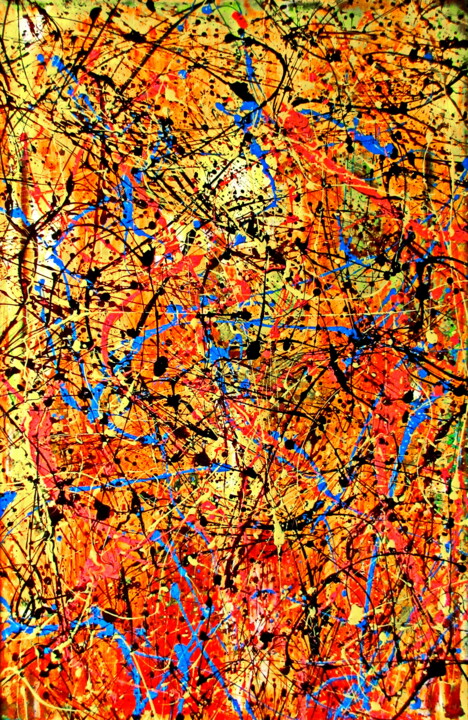 Painting titled "FIRE ON THE BEACH" by Tomo Gorjanc, Original Artwork, Acrylic Mounted on Wood Stretcher frame