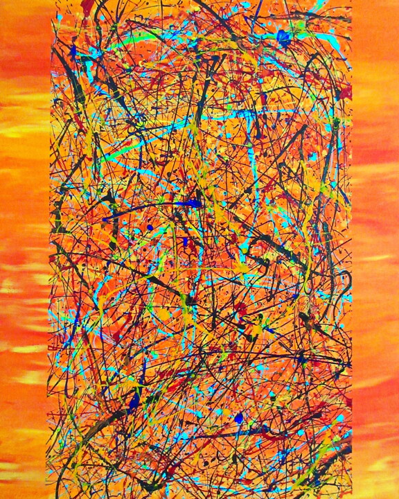 Painting titled "SAMOA SUNSET DANCE" by Tomo Gorjanc, Original Artwork, Acrylic Mounted on Wood Stretcher frame