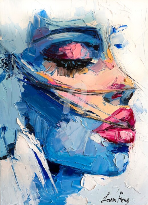 Peinture intitulée "Crash Into Blue" par Lana Frey, Œuvre d'art originale, Huile Monté sur Châssis en bois