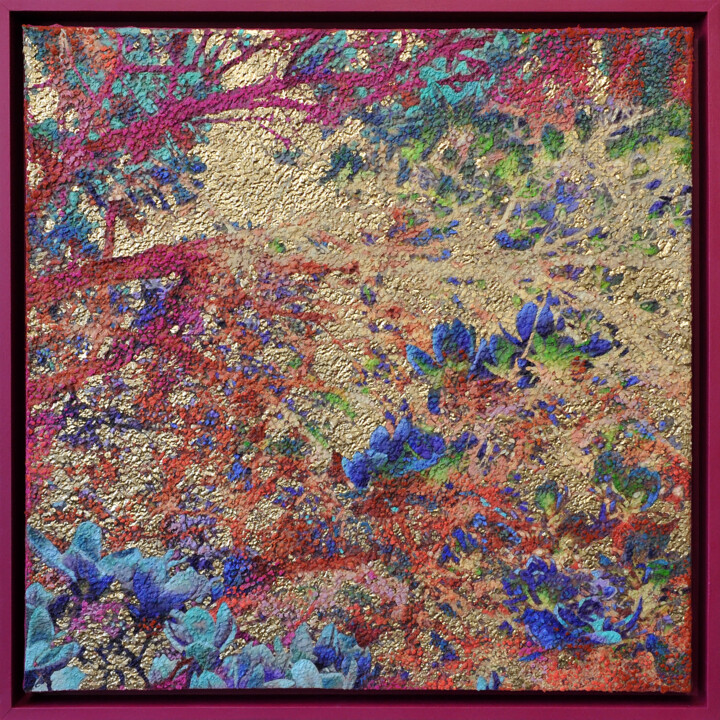 Painting titled "Cobalt & Pink Golde…" by Karin Vermeer, Original Artwork, Oil Mounted on Wood Stretcher frame
