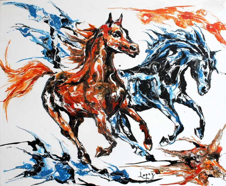 1793 Deux chevaux au galop Tablo, 15x18,1 in