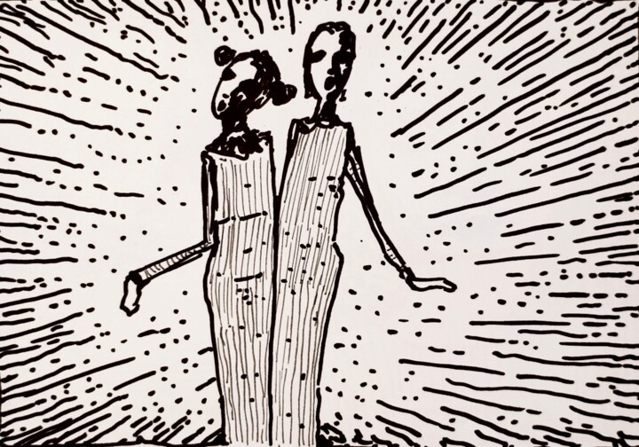 Tekening getiteld "Too talented twins" door Milto Sideris, Origineel Kunstwerk, Marker