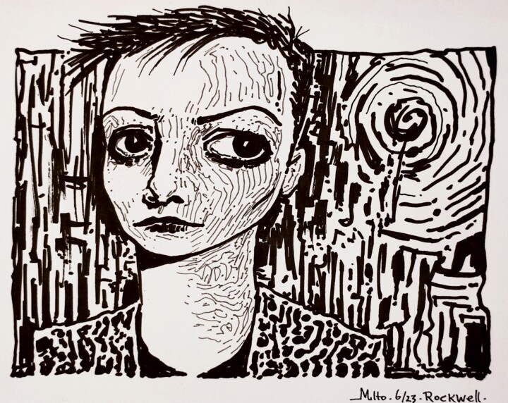 Tekening getiteld "Rockwell" door Milto Sideris, Origineel Kunstwerk, Marker