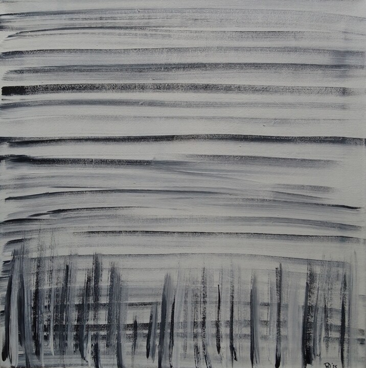 Painting titled "The reedlands - Bla…" by Wiesje Van Dam, Original Artwork, Acrylic Mounted on Wood Stretcher frame