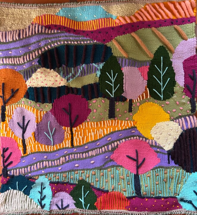Textile Art titled "A Peaceful Retreat" by Jeff Ferst, Original Artwork, Tapestry Mounted on Wood Stretcher frame