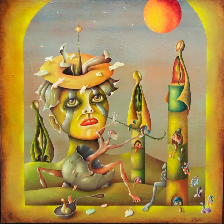 Painting titled "Eveil intérieur" by Andrej Platounov, Original Artwork, Oil Mounted on Wood Stretcher frame