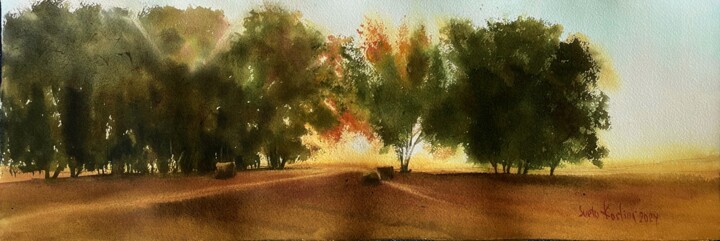 Painting titled "Gilder hour #2" by Svetlana Kostina, Original Artwork, Watercolor
