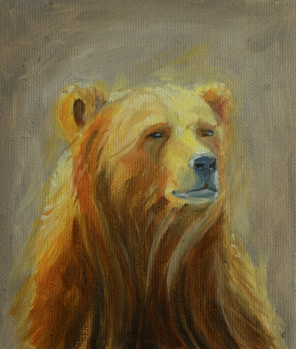 Painting titled "Grizzly Bear" by Devon, Original Artwork, Oil