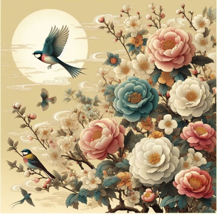 数字艺术 标题为“花鳥風月” 由Risa Kitamura, 原创艺术品, AI生成的图像