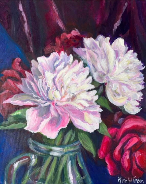 Pintura titulada "Pivoines chéries" por Christel Fréon, Obra de arte original, Acrílico Montado en Bastidor de camilla de ma…