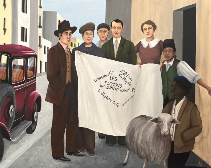 Painting titled "Imprimeurs de Fez" by Anna D., Original Artwork, Acrylic Mounted on Wood Stretcher frame