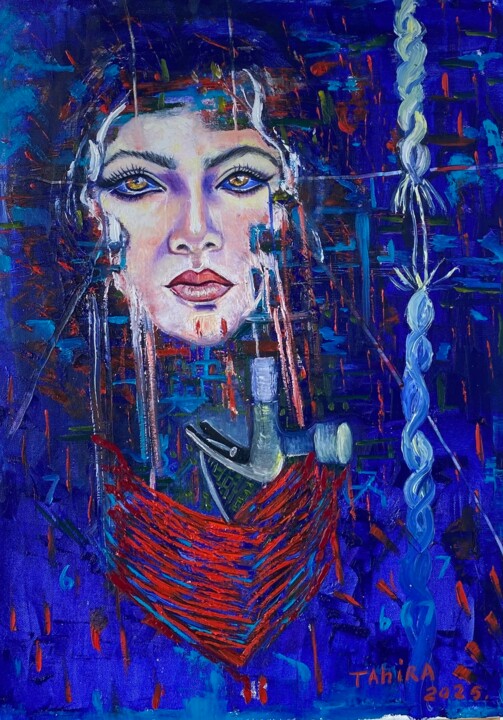 Painting titled "perte douleur froid" by Tahira Quliyeva, Original Artwork, Oil Mounted on Wood Stretcher frame