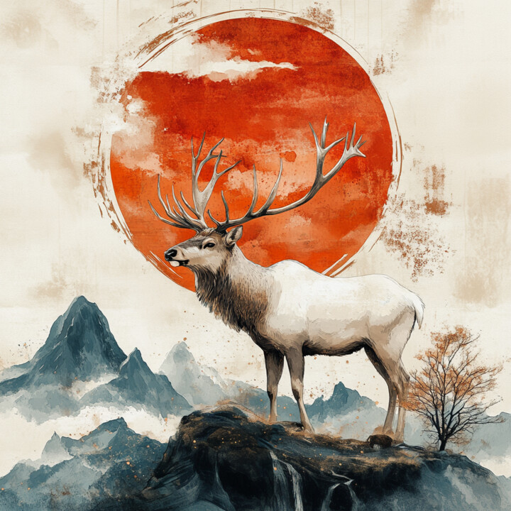 Radiant Majesty: The White Elk’s Ascent 数字艺术