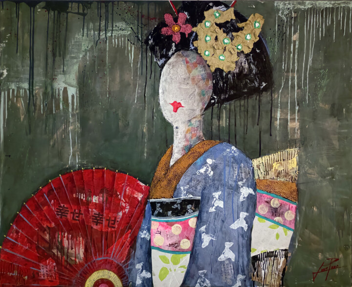 Painting titled "SERIE GEISHA 00097" by Josep Pozo, Original Artwork, Acrylic Mounted on Wood Panel