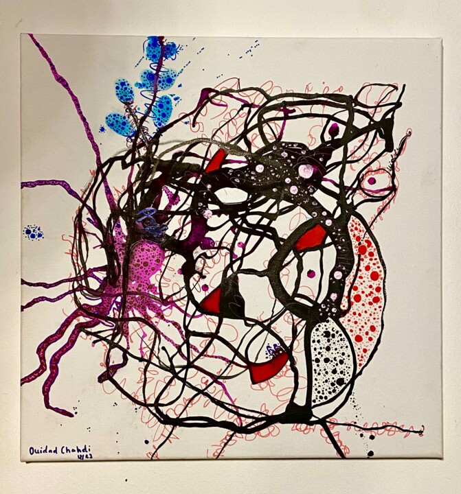 Peinture intitulée "Panic Attack" par Ouidad Chahdi, Œuvre d'art originale, Encre Monté sur Châssis en bois