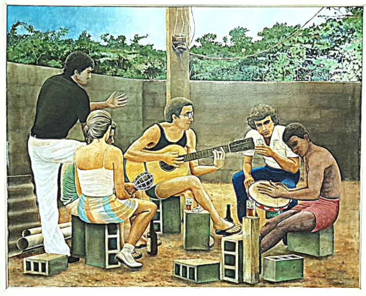 绘画 标题为“Roda de samba” 由Galvão, 原创艺术品, 油 安装在木质担架架上