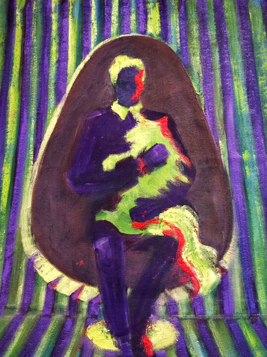 Design and cat. Creative. Strip. Neon colors. 绘画, 15.8x11.8 in