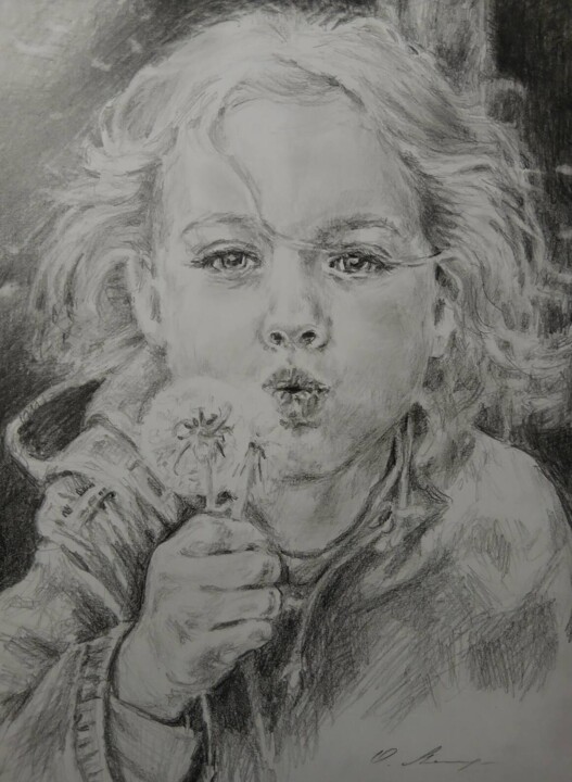 Девочка с одуванчиками Рисунок, 11,7x8,3 in