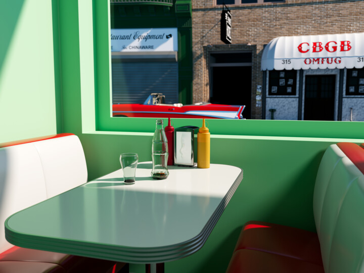 Grafika cyfrowa / sztuka generowana cyfrowo zatytułowany „Bar diner” autorstwa Gilles Corona, Oryginalna praca, modelowanie…