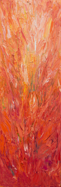 Painting titled "Sanftes Orange mit…" by Ute Meyer, Original Artwork, Oil Mounted on Wood Stretcher frame