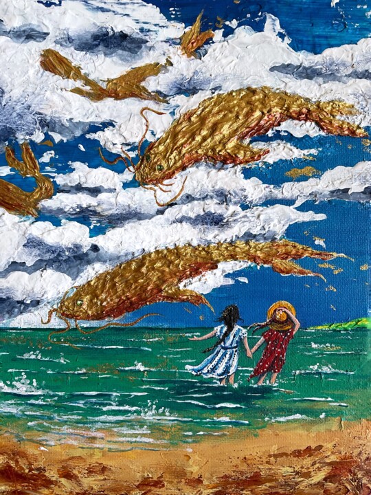 Golden Catfish 绘画, 9.5x7.1 in