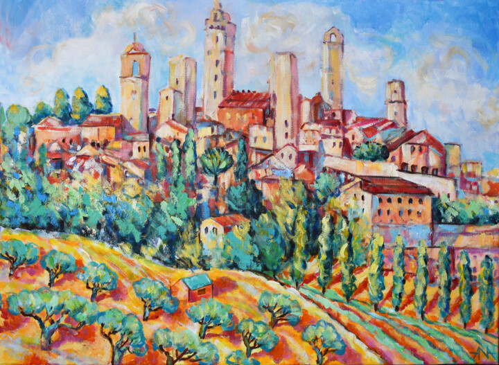 Painting titled "San Gimignano – Roz…" by Ana Smarz, Original Artwork, Acrylic