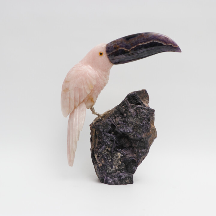 Tucan rosa de pico violeta Sculpture, 11.4x10.2 in