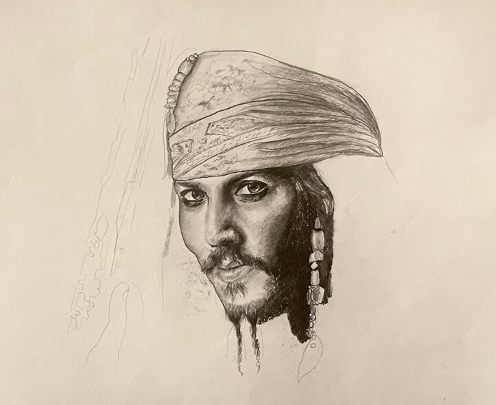 Jack Sparrow Pencil Portrait 图画, 11.7x16.5 in