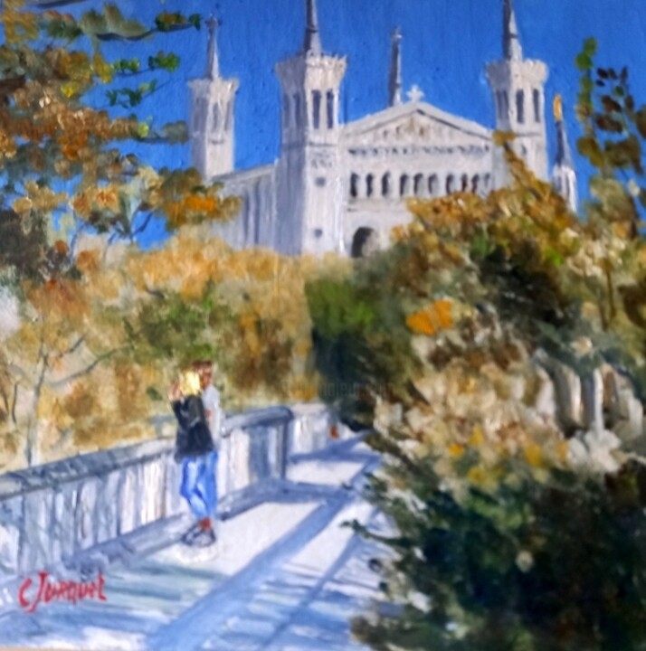 Ζωγραφική με τίτλο "le parc des hauteurs" από Colette Jurquet, Αυθεντικά έργα τέχνης, Λάδι Τοποθετήθηκε στο Ξύλινο πάνελ