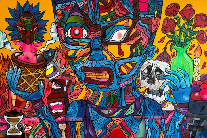 绘画 标题为“Momento Mori” 由Nicolas Denigot (2NIGO), 原创艺术品, 丙烯 安装在木质担架架上