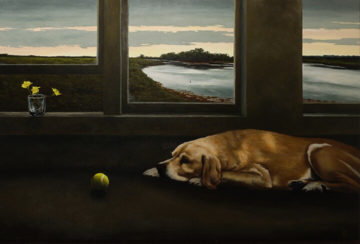 Painting titled "Evening" by Oleg Baulin, Original Artwork, Oil Mounted on Wood Stretcher frame