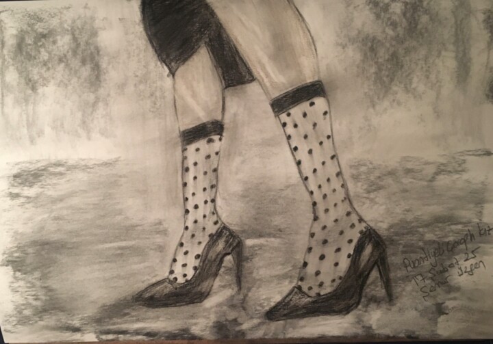 Drawing titled "puantiyeli corapli…" by Sennur Üzgen, Original Artwork, Charcoal