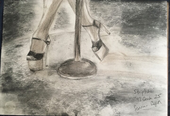 Drawing titled "striptizci" by Sennur Üzgen, Original Artwork, Charcoal