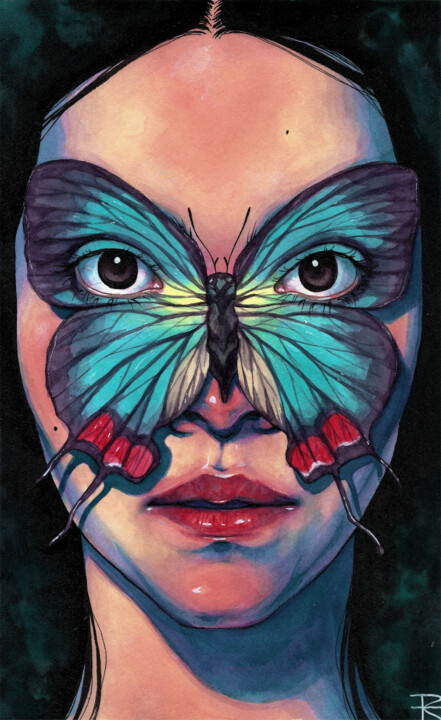 Painting titled "Evenus Coronata" by Roselin Estephanía, Original Artwork, Watercolor