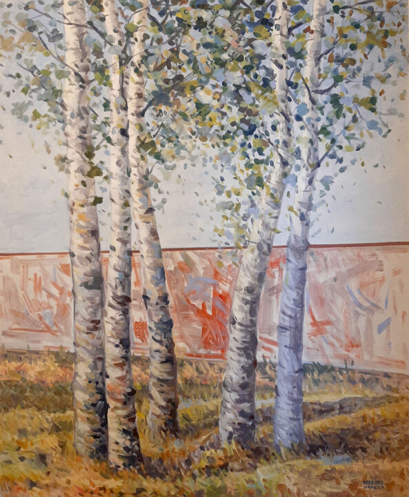 绘画 标题为“Landscape with birc…” 由Marius Vancea, 原创艺术品, 丙烯 安装在木质担架架上