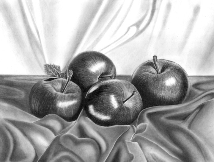 Dessin intitulée "Red Apples" par Paul Stowe, Œuvre d'art originale, Graphite