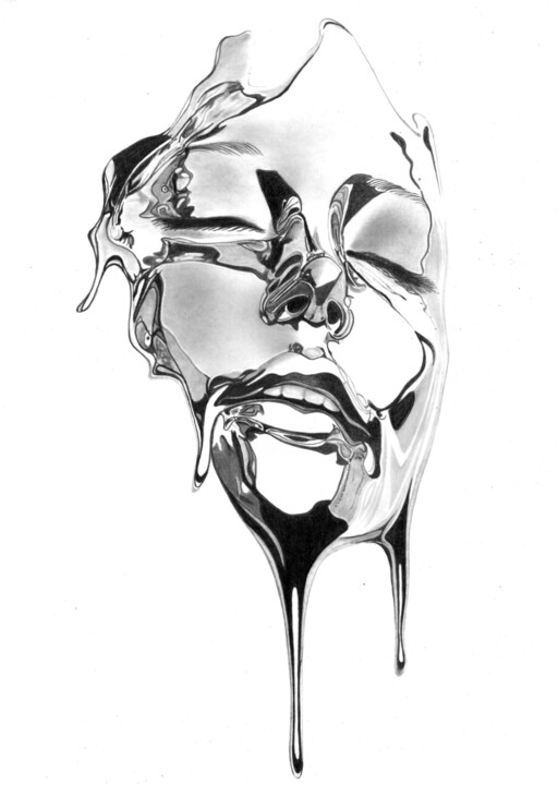 Dessin intitulée "Chrome Portrait" par Paul Stowe, Œuvre d'art originale, Crayon