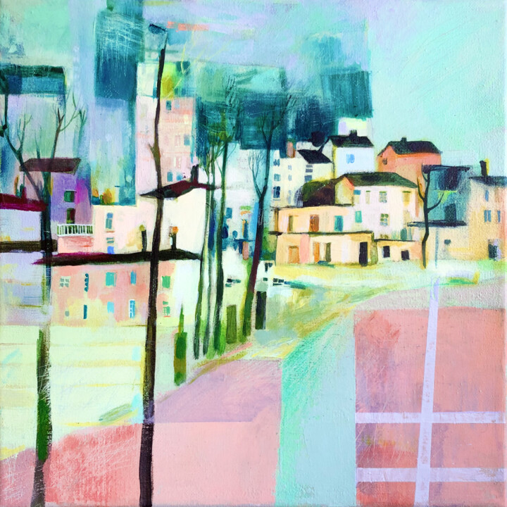 绘画 标题为“Streets and parks” 由Agnese Kurzemniece, 原创艺术品, 丙烯 安装在木质担架架上