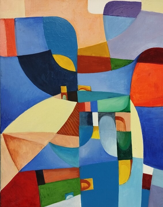 Painting titled ""Angel in the city"" by Julia Valkiainen, Original Artwork, Acrylic Mounted on Wood Stretcher frame
