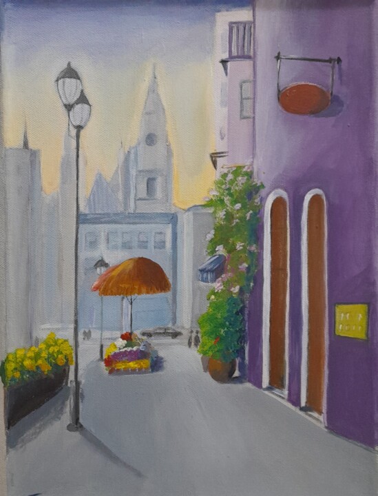 Painting titled "Morning City." by Fa Ley, Original Artwork, Acrylic