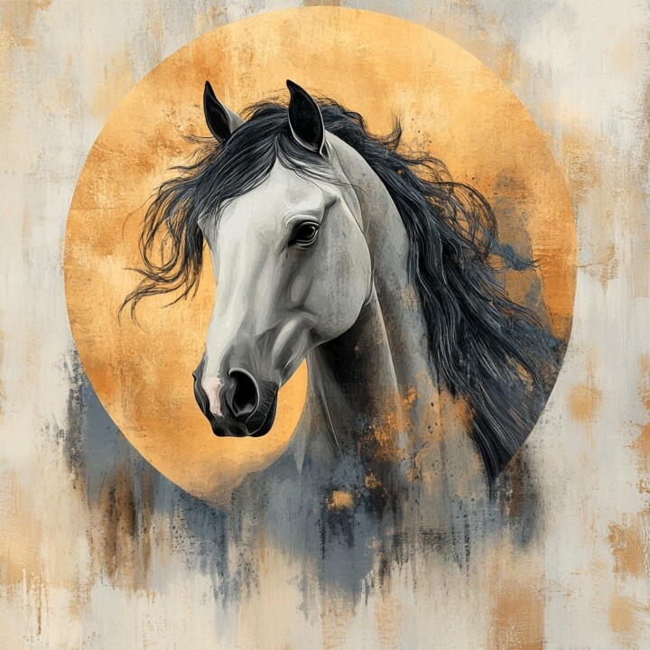 Golden Spirit: Abstract Horse Elegance 数字艺术