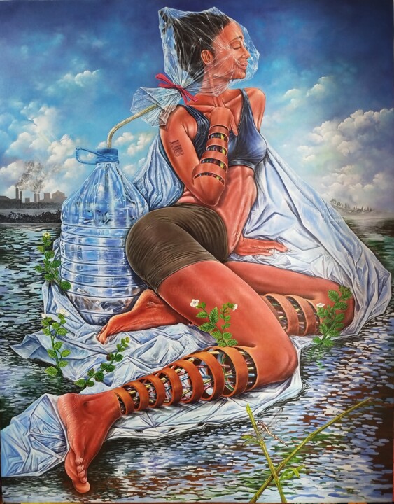 Painting titled "Jouissance éphémère" by André Joël Ngassi, Original Artwork, Acrylic Mounted on Wood Stretcher frame