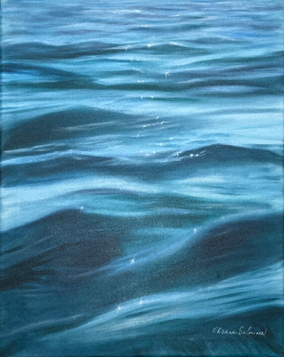 Painting titled "Blue Silence" by Oksana Salminen, Original Artwork, Oil Mounted on Wood Stretcher frame
