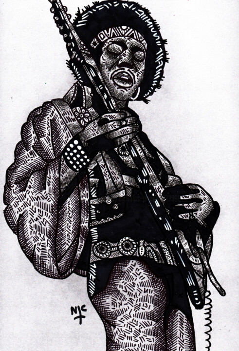 JIMMY HENDRIX Tekening, 12x8 in