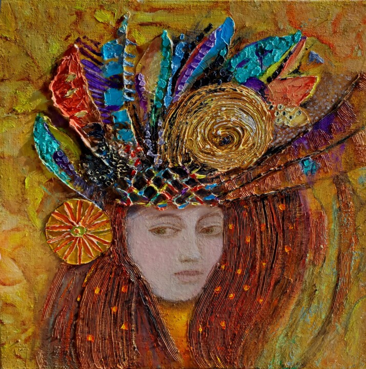 Aesthetic oil painting textured original on canvas 绘画, 15.8x15.8 in
