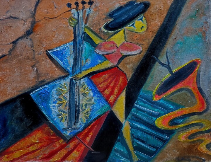 expressionist oil painting on canvas 绘画, 15.8x19.7 in