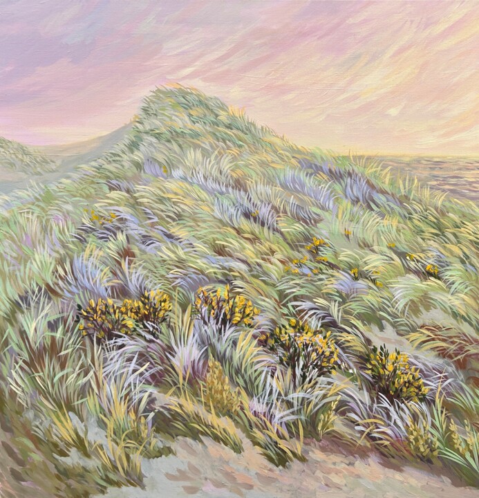Painting titled "Evening by the Sea" by Gabrielė Virbickienė, Original Artwork, Acrylic Mounted on Wood Stretcher frame