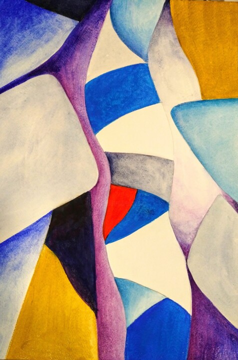 Painting titled ""River of Time "" by Julia Valkiainen, Original Artwork, Gouache Mounted on Cardboard