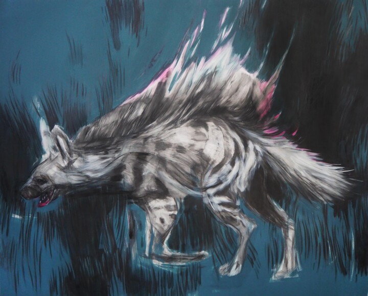 Painting titled "Burning hyena" by Cynthia Gregorova, Original Artwork, Acrylic