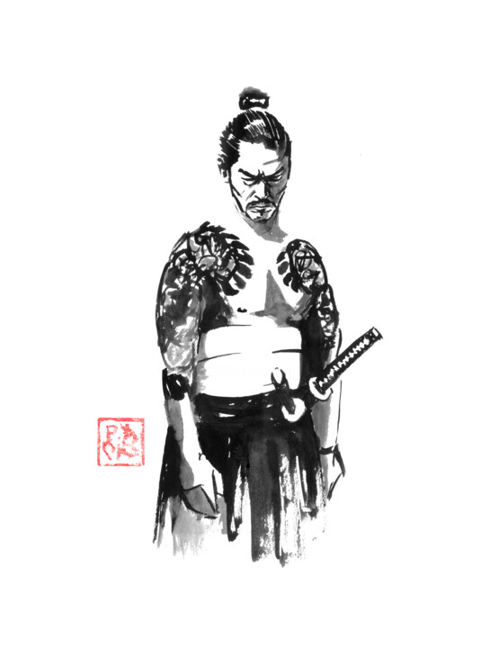 Рисунок под названием "yakuza 2025" - Péchane, Подлинное произведение искусства, Акварель